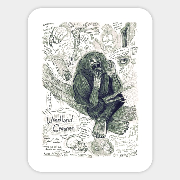 Woodland Crooner Bigfoot Sticker by Ballyraven